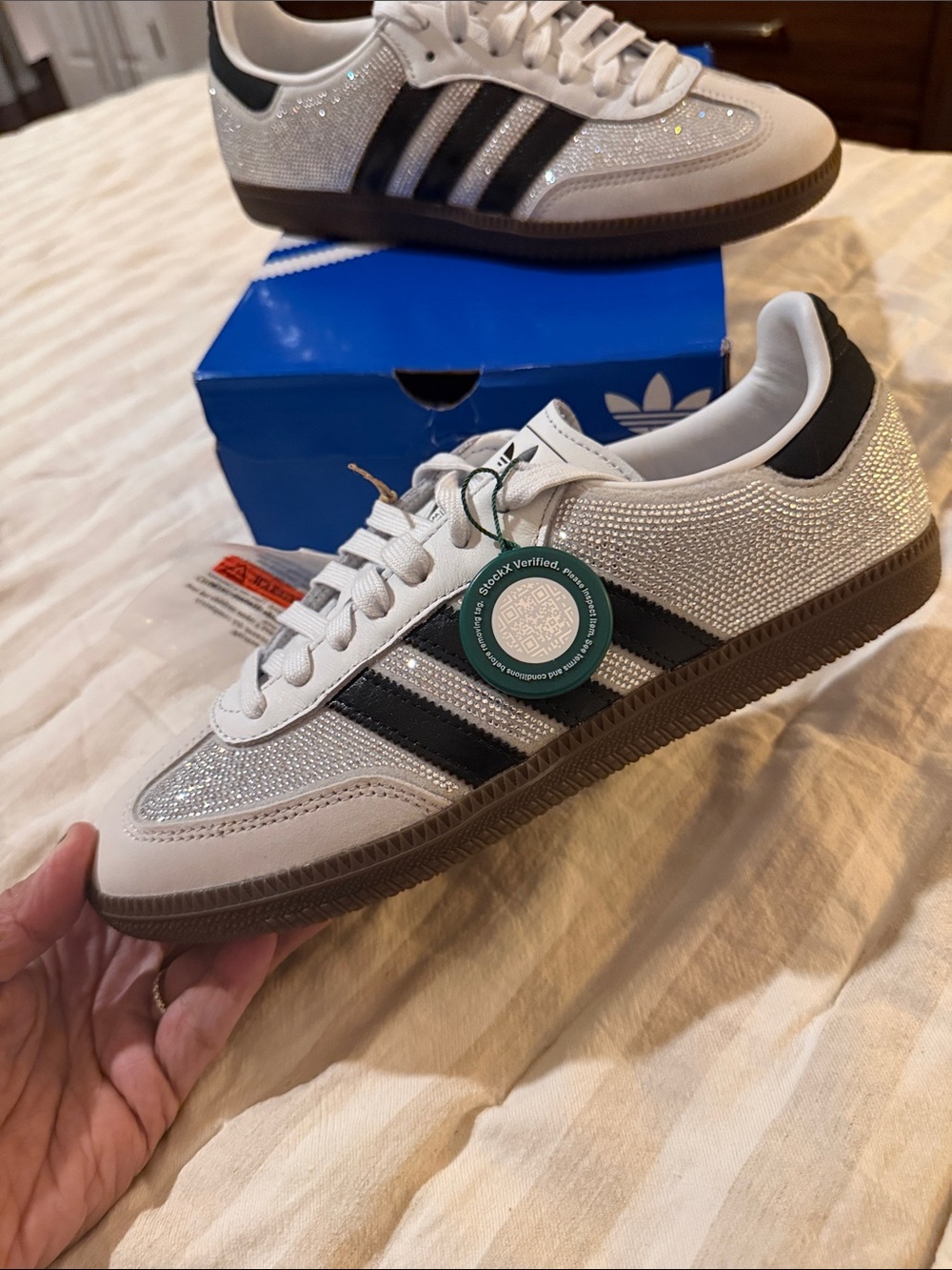 adidas SAMBA OG WOMEN White and Black Crystal-Embellished Snea